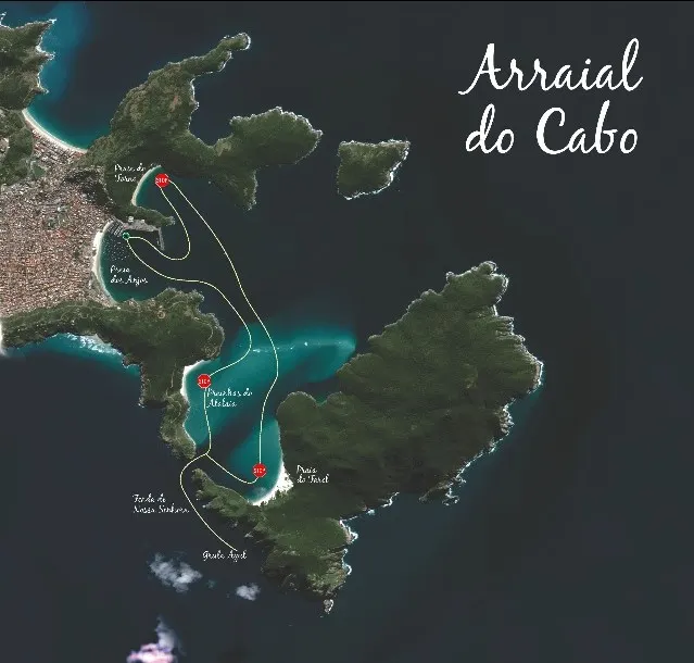Mapa ilustrativo do roteiro marítimo em Arraial do Cabo