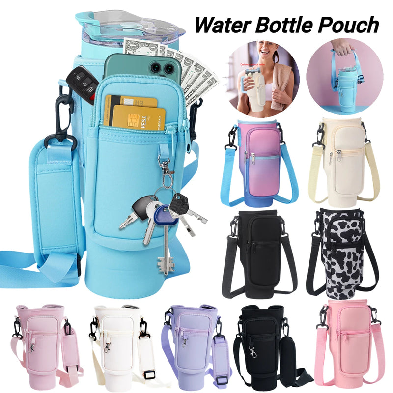 Bolsa Portátil para Garrafa de Água com Bolso para Telefone - Estilo e Praticidade!