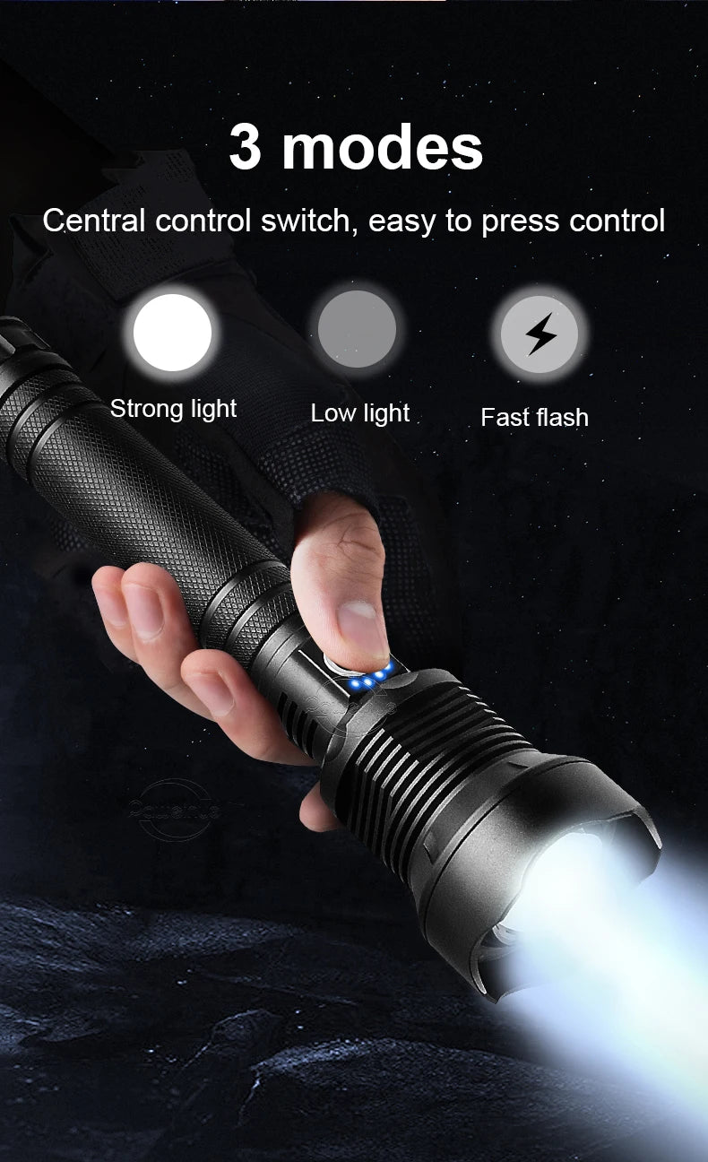 Lanterna XHP360 Super Brilhante - 15.000.000 LM - USB Recarregável