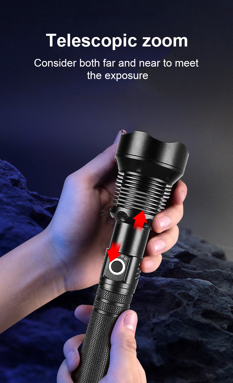 Lanterna XHP360 Super Brilhante - 15.000.000 LM - USB Recarregável