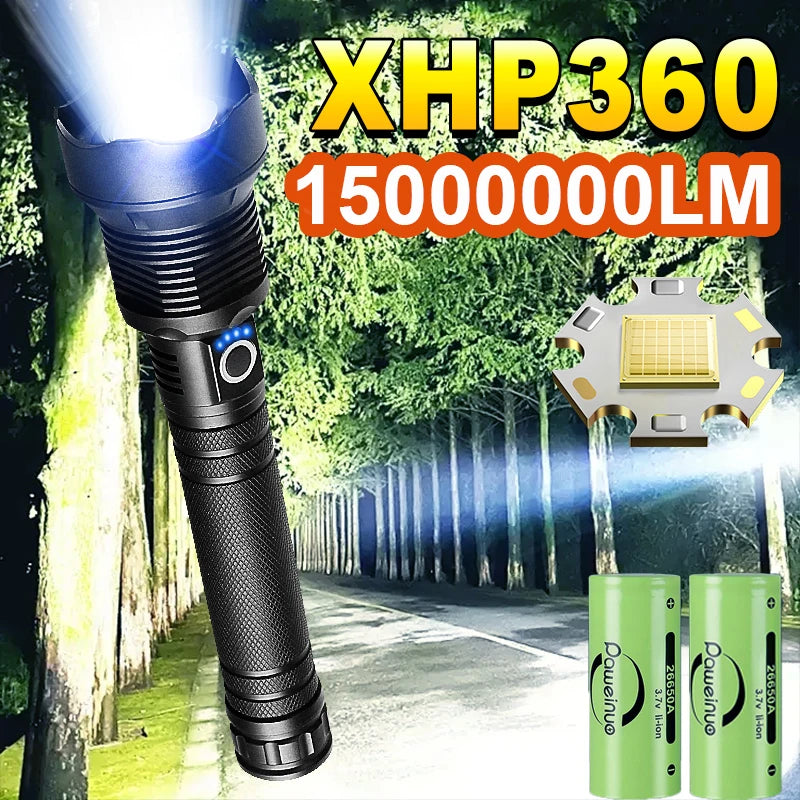 Lanterna XHP360 Super Brilhante - 15.000.000 LM - USB Recarregável