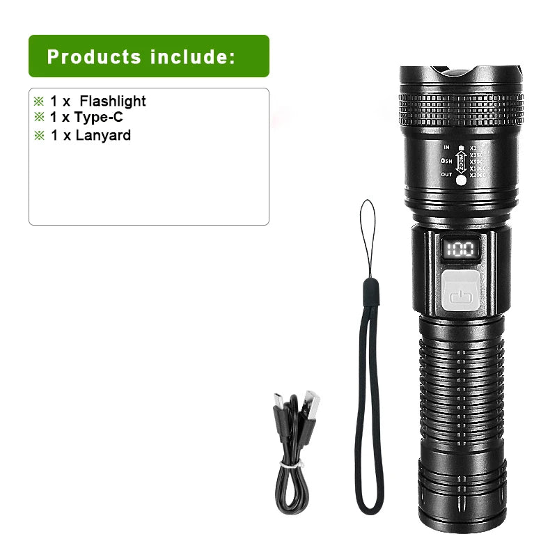 Lanterna XHP360 Super Brilhante - 15.000.000 LM - USB Recarregável