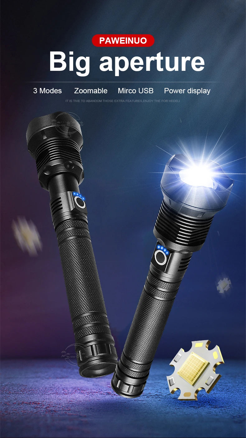 Lanterna XHP360 Super Brilhante - 15.000.000 LM - USB Recarregável