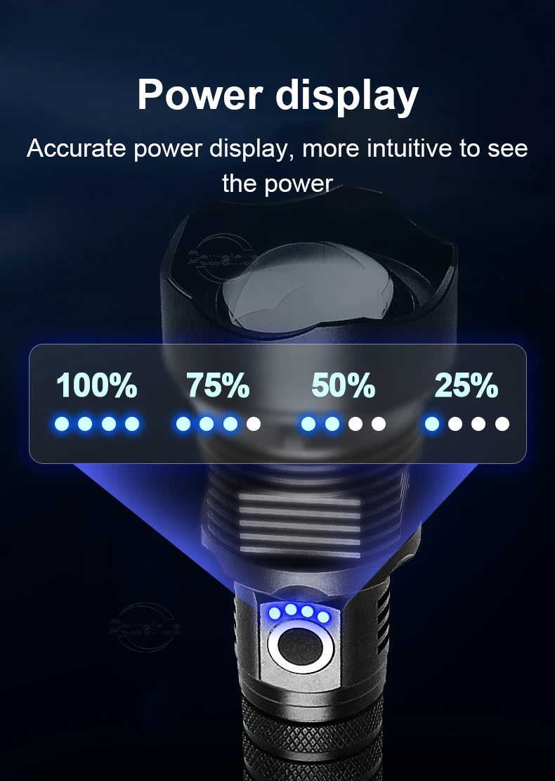 Lanterna XHP360 Super Brilhante - 15.000.000 LM - USB Recarregável
