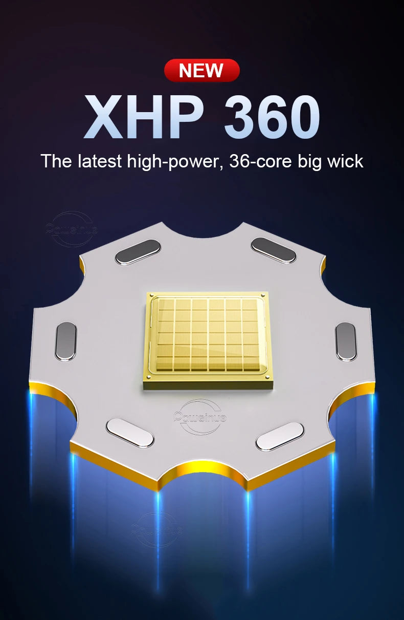 Lanterna XHP360 Super Brilhante - 15.000.000 LM - USB Recarregável