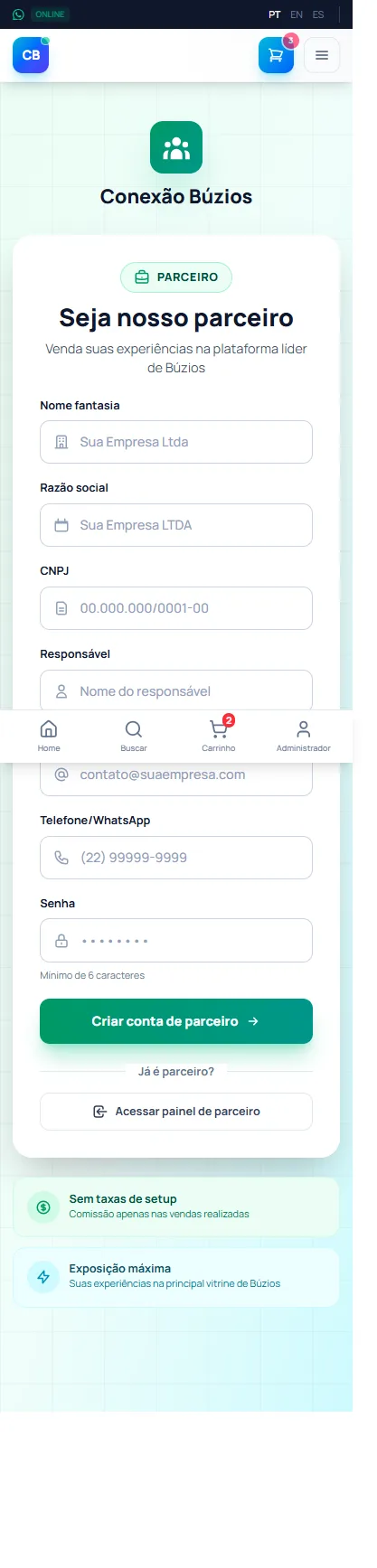 Cadastro publico da Conexao Buzios