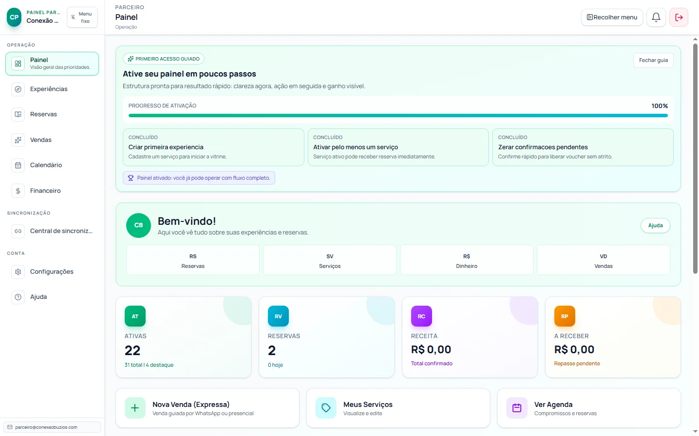 Dashboard real do parceiro