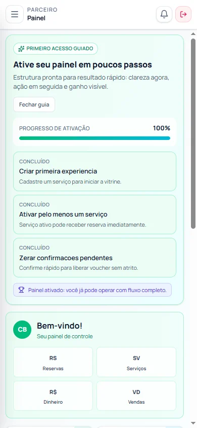 Dashboard real do painel do parceiro