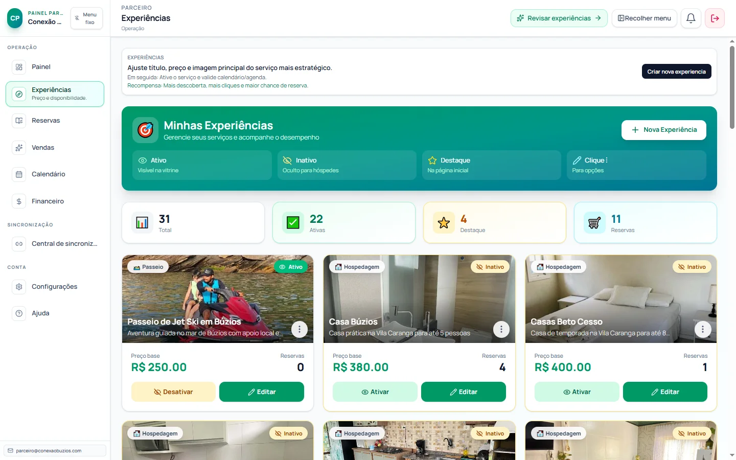 Catalogo real de servicos do parceiro