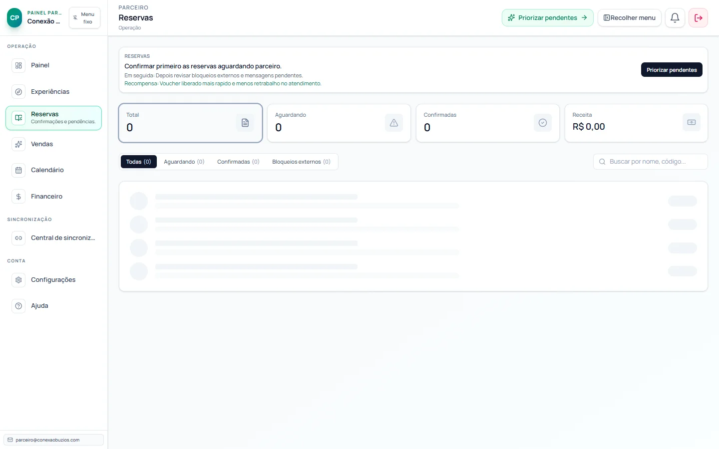 Reservas reais do parceiro