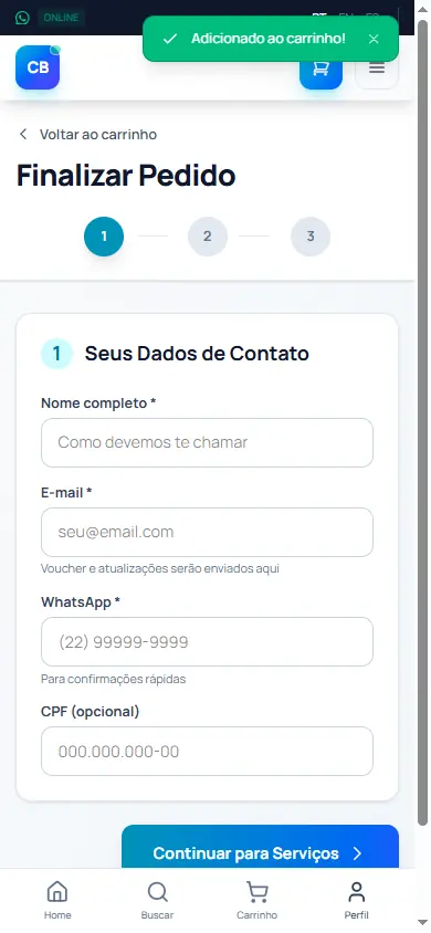 Checkout real da Conexao Buzios